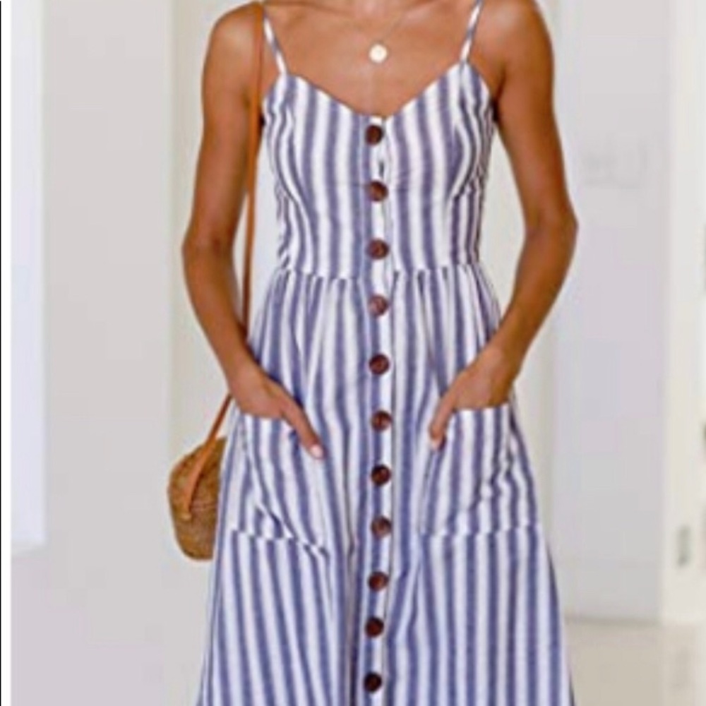 Beautiful blue and white striped midi dress